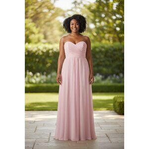 Allure Bridals Pink Pleated Chiffon Bridesmaid Gown Beaded Straps & Sheer Back
